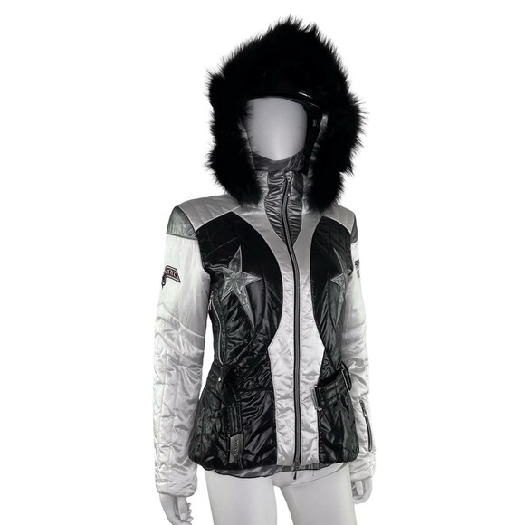 MDC Doris Pfister Jackets & Blazers - MDC by Doris Pfister Ski Jacket Real Detachable Fur White & Black Silver Stars
